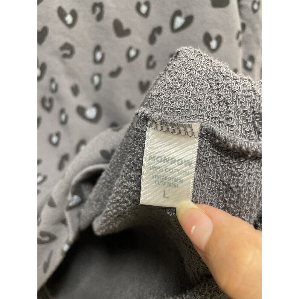 Monrow Sweatshirt Women’s Large Gray Black Leopard Print Pullover Crew Neck - Picture 3 of 8